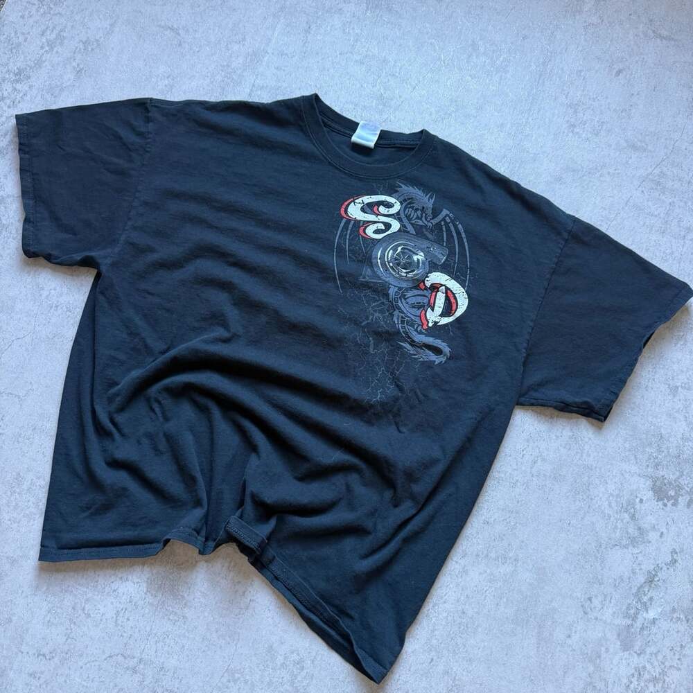 Vintage Spiral Direct Turbo Dragon Black Graphic T-Shirt